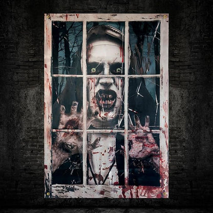 Halloween Window Decorations Scary Vampire Ghost, Halloween Party Hanging Decor Blood Spooky Theme Poster for Outdoor Indoor Door Yard Porch Wall Holiday, 32" x 47"