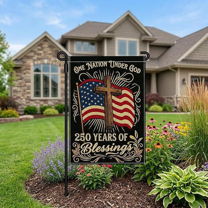 250 Years America Garden Flag, Double Sided 12x18 Patriotic Banner, One Nation Under God, 1776-2026 US Semiquincentennial Yard Decor