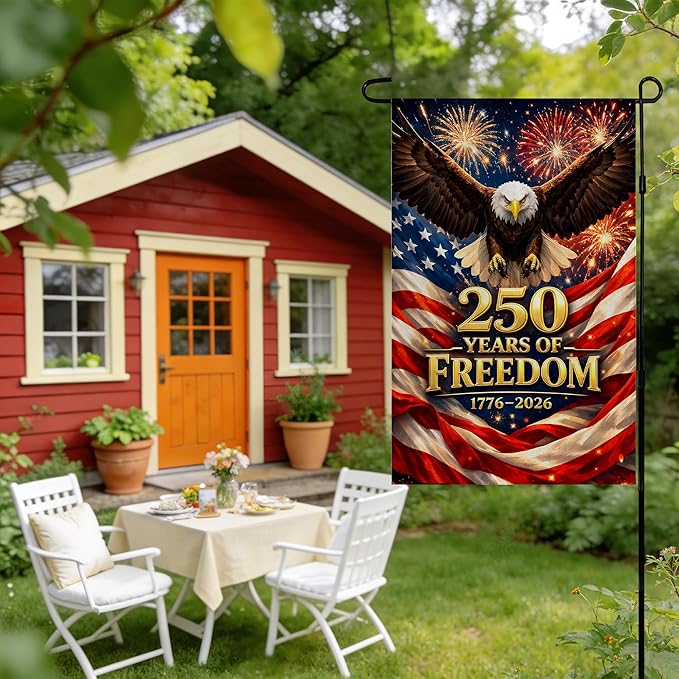 4th of July Decorations - 250th Anniversary Garden Flag | 250 Years of Freedom Patriotic Banner, Fourth of July Accessories for Garden Yard Porch Patio Lawn Outdoor Outside Decor