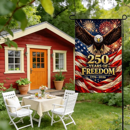 4th of July Decorations - 250th Anniversary Garden Flag | 250 Years of Freedom Patriotic Banner, Fourth of July Accessories for Garden Yard Porch Patio Lawn Outdoor Outside Decor