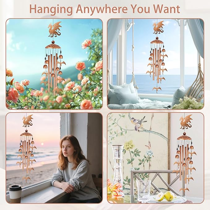 Dragon Wind Chimes for Outside, Fantasy Gifts for Men Women Metal Windchimes Outdoors, Medieval Dragon Home Garden Patio Yard Decor