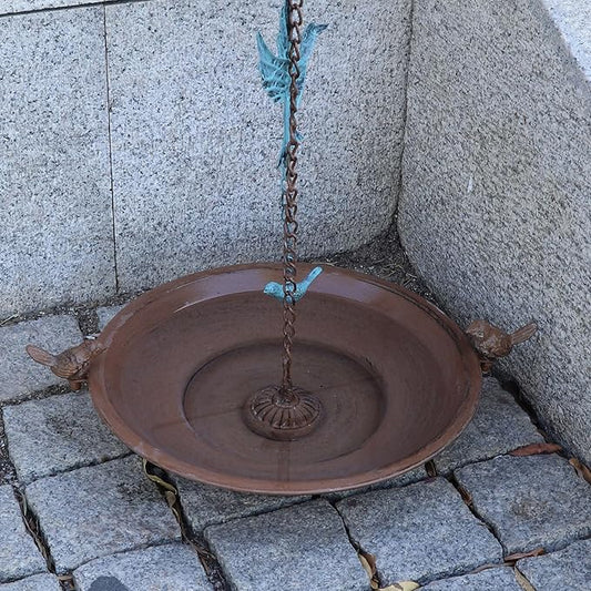 HOUYANG 12.4" Rain Chain Basin,Replacement for Standard Rain Chain Anchor,Metal Rain Chain Bowl,Outdoor Garden Yard Decor