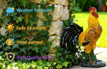 Chicken Statue Outdoor Decor,18.1''(H) Realistic Crowing Rooster Garden Sculptures for Yard Lawn,Resin Animal Figurines Home Porch Patio Art Decorations