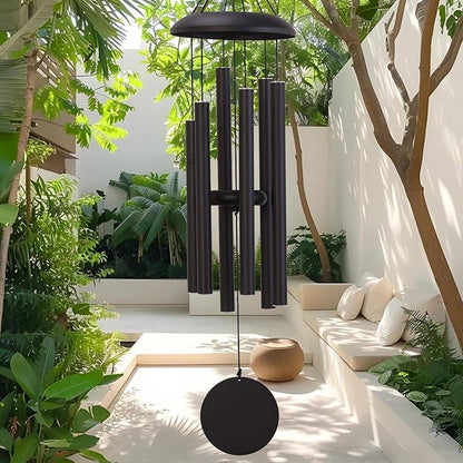 32" Outdoor Wind Chimes Deep Tone, Professionally Tuned C Major Aluminum Wind Chime with Gift Box & Envelope, Memorial Sympathy Wind Chime for Patio Garden Decor, Classic Round, Black