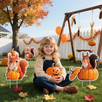 6Pcs Thanksgiving Yard Signs Stakes,The Nut Squirrel Pumpkin Fall Outdoor Decorations for Home Outdoor Yard Patio Lawn Decor, Garden Decorations