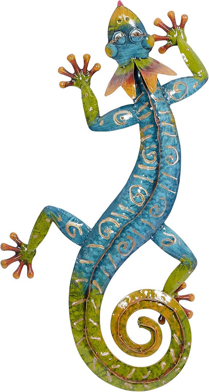 Deco 79 Metal Lizard Home Wall Decor Indoor Outdoor Wall Sculpture, Wall Art 15" x 5" x 29", Multi Colored