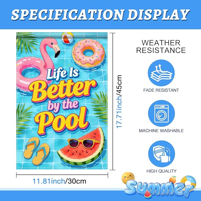 BlissYard Life Is Better By The Pool Garden Flag 12x18 Double Sided Vertical Outdoor Summer Poolside Decor Flamingo Donut Float Tropical Yard Lawn Patio Banner