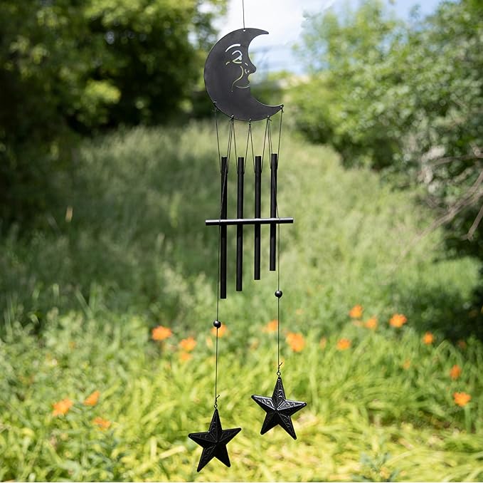 Dawhud Direct 24-inch Moon and Stars Wind Chimes for Outdoor Decoration - Unique Garden Decor for Women, Mom, Grandma, Unisex