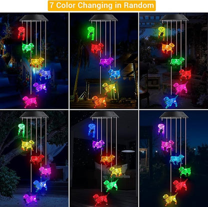 Toodour Solar Wind Chime, Color Changing Wind Chimes Dog, LED Decorative Mobile, Gifts for Mom Grandma, Waterproof Outdoor Decorative Lights for Garden, Patio, Yard, Window Outdoor Decor