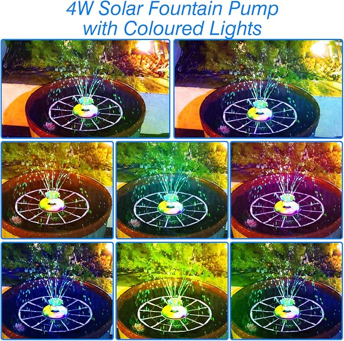 AISITIN 4W Solar Fountain with Lights, Chargeable Solar Bird Bath Fountains Built-in 2200mAh Battery, 2026 Upgrade Glass Panel Solar Water Pump for Bird Bath, Garden, Pond, Pool, Fish Tank, Aquarium