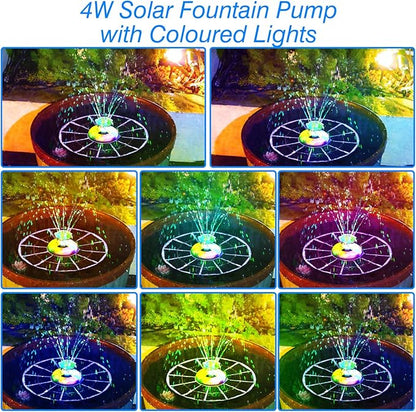 AISITIN 4W Solar Fountain with Lights, Chargeable Solar Bird Bath Fountains Built-in 2200mAh Battery, 2026 Upgrade Glass Panel Solar Water Pump for Bird Bath, Garden, Pond, Pool, Fish Tank, Aquarium