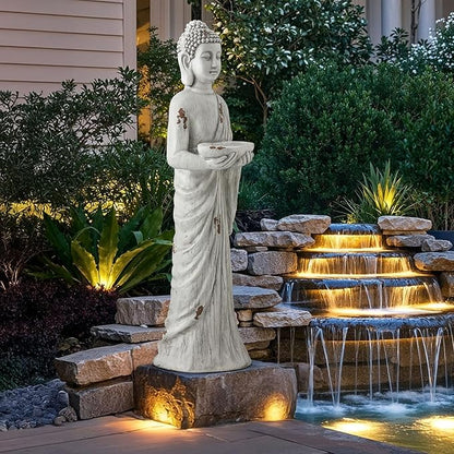 42" Extra-Large Buddha Outdoor Statue with Birdfeeder, Tall Zen Meditative Buddha Figures, Durable Weatherproof MGO Sculpture for Garden, Patio, Yard, Porch or Indoor Home Decor