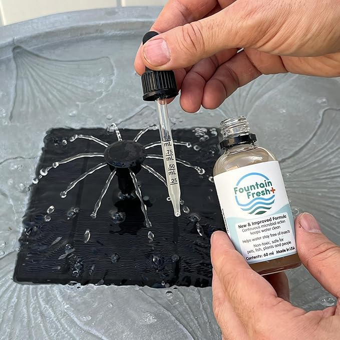 Smart Solar Fountain Fresh+ Water Clarifier for Fountains and Birdbaths, Non-Toxic Water Treatment for Birdbaths and Fountains, Stains, and Sludge, 60 ml.