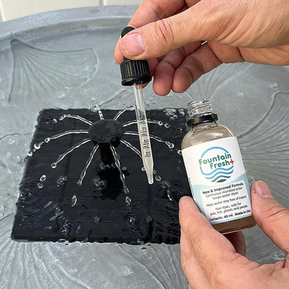 Smart Solar Fountain Fresh+ Water Clarifier for Fountains and Birdbaths, Non-Toxic Water Treatment for Birdbaths and Fountains, Stains, and Sludge, 60 ml.