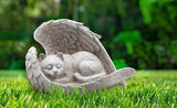 Napco Sleeping Cat Within Angel Wings 8.5 x 5.5 Resin Stone Pet Memorial Figurine, Concrete Grey