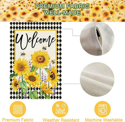 Baccessor Spring Summer Garden Flag 12.5x18 Inch Double Sided Burlap, Sunflowers Floral Flowers Welcome Holiday Front Yard Lawn Outdoor Outside Decoration