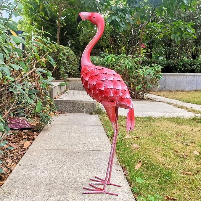Lifelike Iron Flamingo Garden Statue - Colorful Painting, Perfect Garden Decoration for Lawn, Terrace, and Backyard