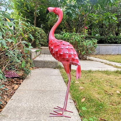 Lifelike Iron Flamingo Garden Statue - Colorful Painting, Perfect Garden Decoration for Lawn, Terrace, and Backyard