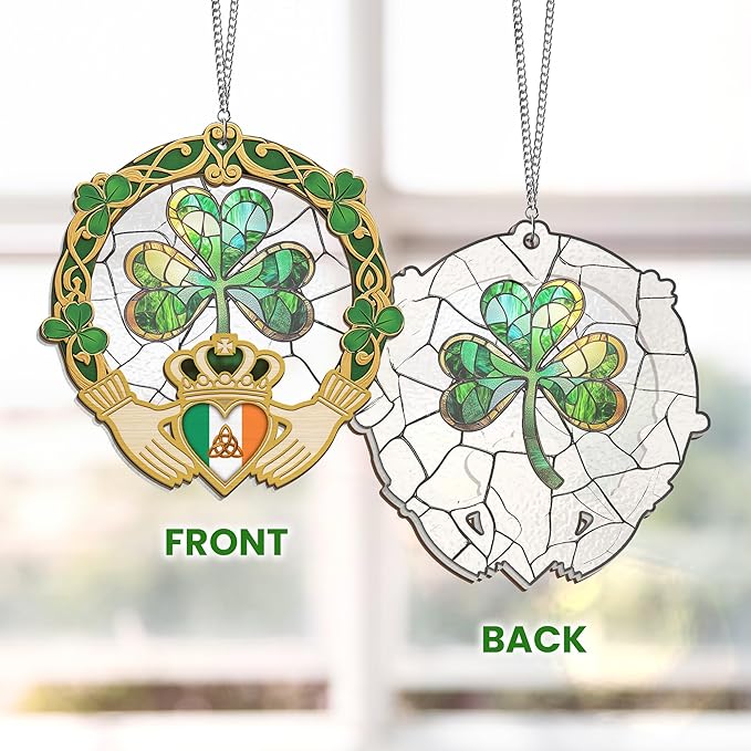 FLAGWIX St Patricks Day Decorations - Saint Patricks Day Decor Double Layered 6 inch Hanging Suncatcher - Irish Shamrock Celtic Cross Home Decoration, Gifts for Women Men, Gifts for Friends