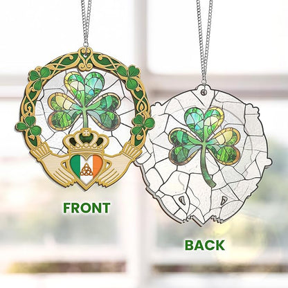 FLAGWIX St Patricks Day Decorations - Saint Patricks Day Decor Double Layered 6 inch Hanging Suncatcher - Irish Shamrock Celtic Cross Home Decoration, Gifts for Women Men, Gifts for Friends