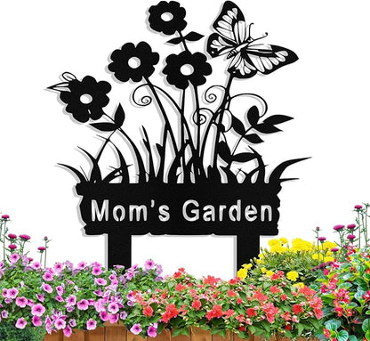 Personalized Metal Flowers Garden Signs with Stake, Custom Garden Signs for Outside Waterproof, Customized Name Sign Yard Lawn Gardens Decor Gardening Gifts for Moms Grandmas Gardeners