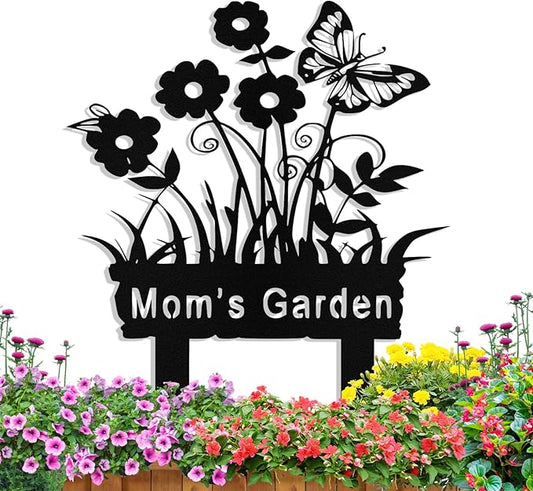 Personalized Metal Flowers Garden Signs with Stake, Custom Garden Signs for Outside Waterproof, Customized Name Sign Yard Lawn Gardens Decor Gardening Gifts for Moms Grandmas Gardeners