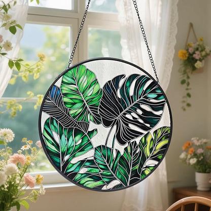 8'' Stained Glass Window Hanging, Monstera Plant Stained Glass Suncatcher, Window Hanging Decor, Plant Lover Decor, Plant Lover Gifts, Home Garden Housewarming Gifts