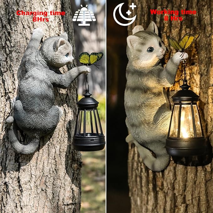 Cat Solar Garden Decor Outdoor Statue for Garden,Tree Faces Decor Outdoor,Cat Birthday Gifts for Women Mom