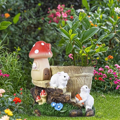 Garden Statue Decor, Flower Pots Planters Pots for Succulent, Outdoor Garden Sculpture for Patio Balcony Yard Lawn Decor, Outdoor Statues for Balcony Gifts (Rabbit)