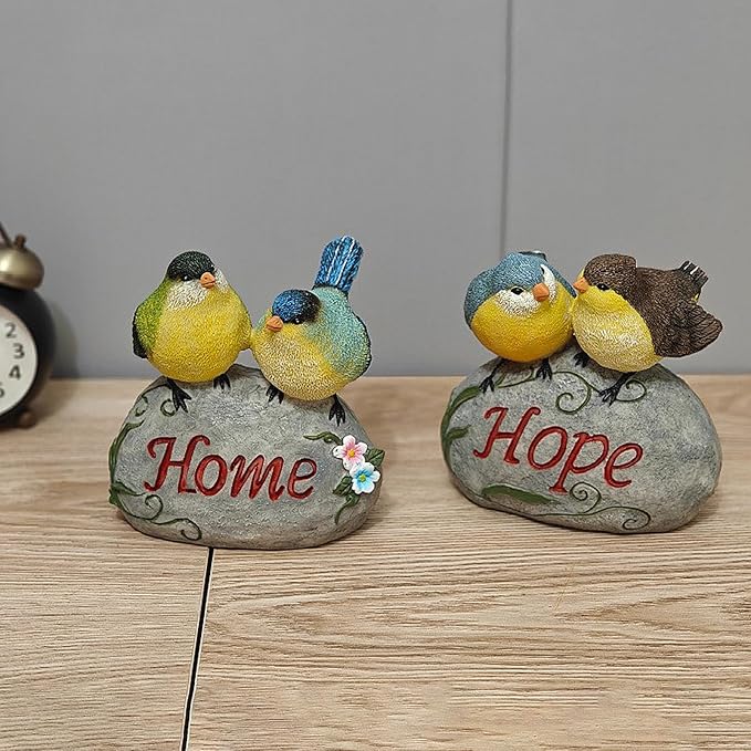 Bird Garden Statue, 6.31 Inch Lifelike Standing Bird with Hope Characters Stone, Small Resins Figurine for Home Table Outdoor Lawn Porch Patio Balcony Yard Decor (b)