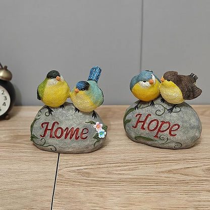 Bird Garden Statue, 6.31 Inch Lifelike Standing Bird with Hope Characters Stone, Small Resins Figurine for Home Table Outdoor Lawn Porch Patio Balcony Yard Decor (b)