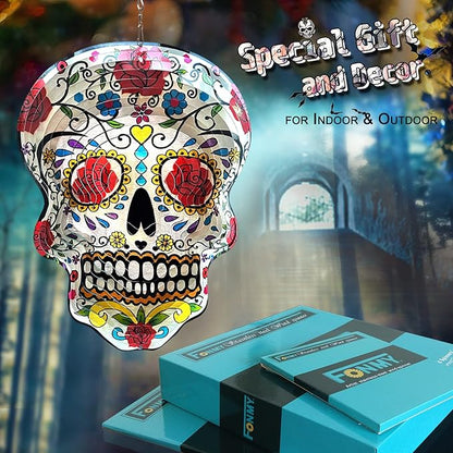 Fonmy Kinetic 3D Metal Garden Wind Spinner Quality Hanging Ornament for Home and Garden 12inch Mandala Rose Sugar Skull Wind Spinners