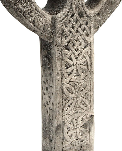 BestNest Athens Celtic Cross Garden Statue on Base – Pre-Aged Concrete Outdoor Religious Sculpture with Impressed Celtic Pattern, Gray Faith Garden Decor