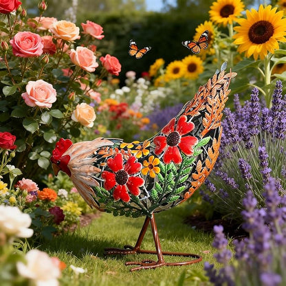 Natelf Hen Decor Metal Rooster Statue Chicken Outdoor Garden Decoration Hollow Out Design Yard Art Lawn Patio Home Sculpture