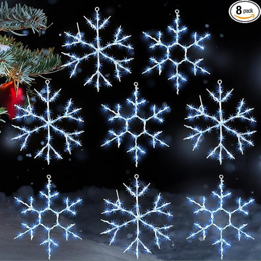 Tuanse 8 Pcs Christmas Silhouette Window Lights Christmas Snowflake Lights with Remote Control LED Lighted Snowflake Decorations Xmas for Window Wall (Blue)