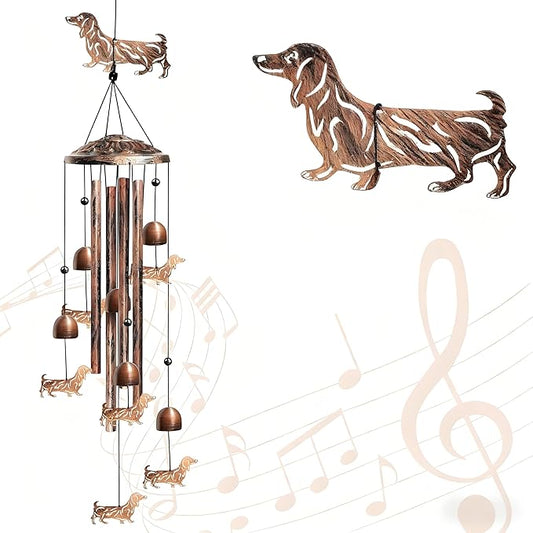 Dachshund Wind Chimes for Outside, Decorative Wind Chimes Dachshund Gifts for Women/Men, Memorial/Birthday Gifts, Garden Decor for Outside, Patio or Yard, Durable Chimes for Outdoors