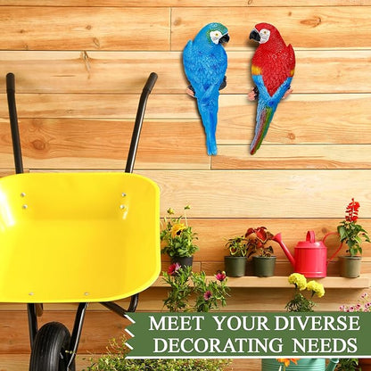 Jetec Parrot Decor Outdoor Tiki Bar Decor Large Realistic Parrot Statues Outside Lifelike Bird Sculptures Garden Patio Yard Lawn Figurines for Tropical Animal Tree Wall(2 Pcs,Blue, Red)