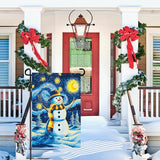Winter Garden Flag Santa Snowman Yard Flags Van Gogh Yard Flags Art Starry Night Sky Moon Wall Banner Xmas Blue Pine Snowfield House Banners for Happy Holiday Farmhouse Outdoor 12 x 18 Inch