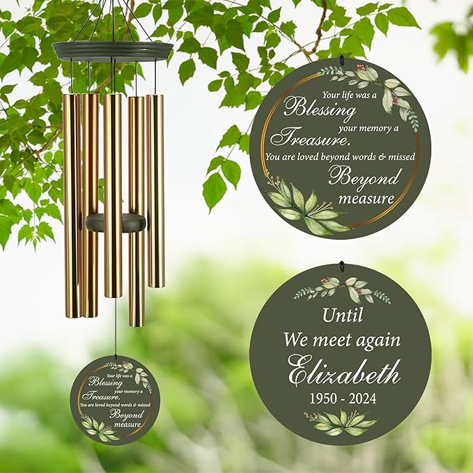 ASTARIN Memorial 36" Wind Chimes, Personalized Name Sympathy Wind Chime, in Memory of Loss Mom Loved One, Deep Tone Bereavement Windchimes for Outdoors Outside Clearance(Produced in USA)
