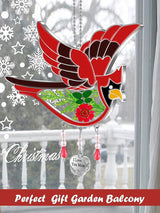 KY&BOSAM Gifts for Mom I Love You Mom Cardinal Suncatcher Stained Glass Hand Painted Color for Window Hanging Ornament Wind Chime with Real Flower and Metal Heart Charm Mothers Day Birthday Christmas