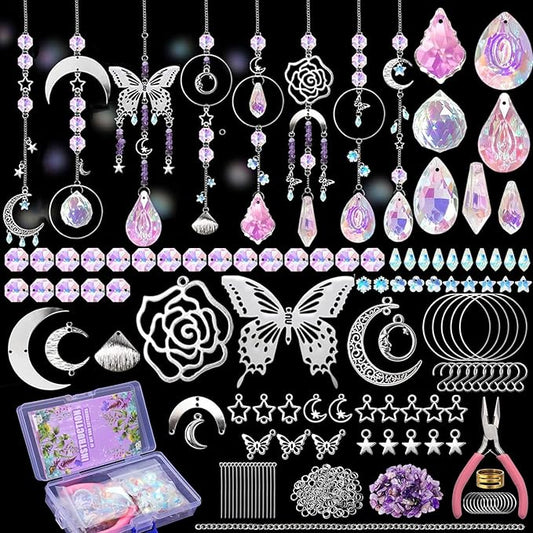 DIY Suncatcher Kit 400pcs Sun Catchers Making Kit Supplies Art and Crafts for Adults With Tutorial Hanging Prism Sun Catcher with Crystals for Window Home Garden Festival Decor Gifts (Butterfly)