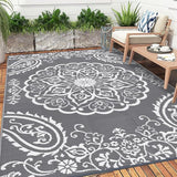 Pauwer Waterproof Outdoor Rug 8x10, Reversible Plastic Straw Patio Camping Rug, Indoor Outdoor RV Mat Carpet for Deck, Camper, Porch, Balcony, Backyard, Picnic, Boho Grey