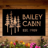Personalized Metal Cabin Wall Art, Custom Pine Tree Metal Sign, Last Name Sign for Outdoor, Farmhouse Decor, Forest Design Family Name Sign, Mountain House Sign, Over Fireplace Art, Housewarming Gift