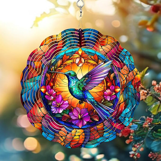 Hummingbird Wind Spinner, 3D Hanging Stainless Steel Garden Spinner, Wind Spinner Hanging for Outdoor & Indoor Décor, Unique Gifts for Yard Garden Decoration or Patio Décor (Hummingbird)