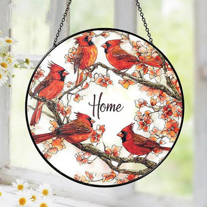 Cardinal Suncatcher Stained Glass Window Hanging Decor, Cardinals Memorial Gifts for Loss of Loved One Cardinal Remembrance Gifts, Mothers Day Birthday for Bird Lovers Women Grandma Mom