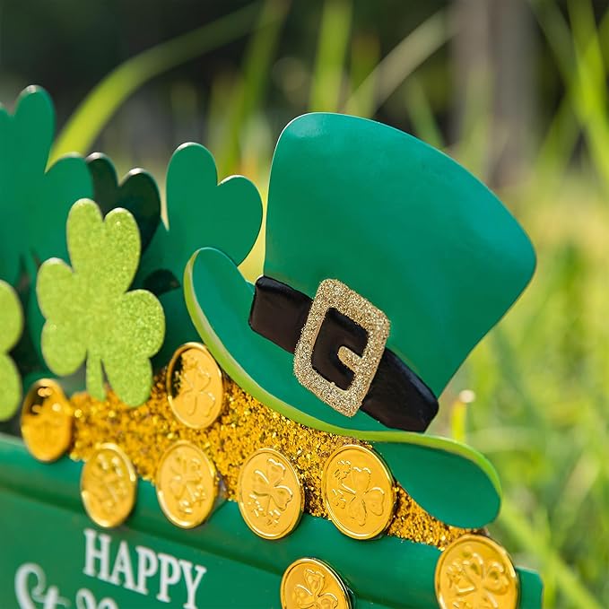 Glitzhome Metal St. Patrick's Yard Signs, Shamrocks Wagon Garden Stakes, 24"H Wall Decor Yard stake for Home Party Yard Lawn Patio Outdoor Decoration