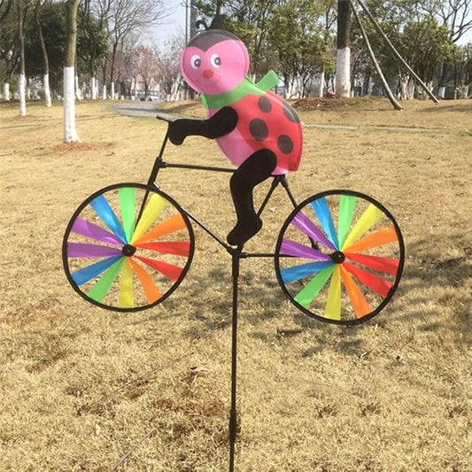 3D Animal on Bike DIY Windmill, Lawn Yard Garden Colorful Wind Spinner Decor (Beetle)
