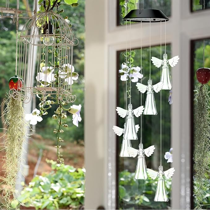 Retisee LED Solar Hanging Wind Chime, Outdoor Mobile Color Changing Light, Home Yard Garden Decoration Automatic Light Gift for Party Women Mom(Angle)