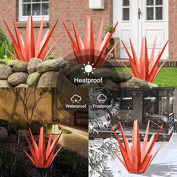 TOMBABY Enlarge Metal Plants Tequila Rustic Sculpture, Outdoor Patio Yard, Home Decor Hand Painted Agave Garden Statue, Outdoor Lawn Ornaments Yard Stakes for Mom Gift (1 RED Big&Large)