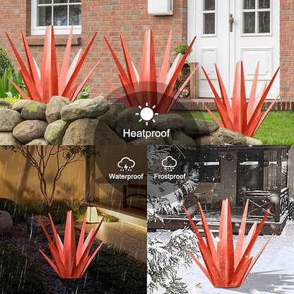 TOMBABY Enlarge Metal Plants Tequila Rustic Sculpture, Outdoor Patio Yard, Home Decor Hand Painted Agave Garden Statue, Outdoor Lawn Ornaments Yard Stakes for Mom Gift (1 Big RED)